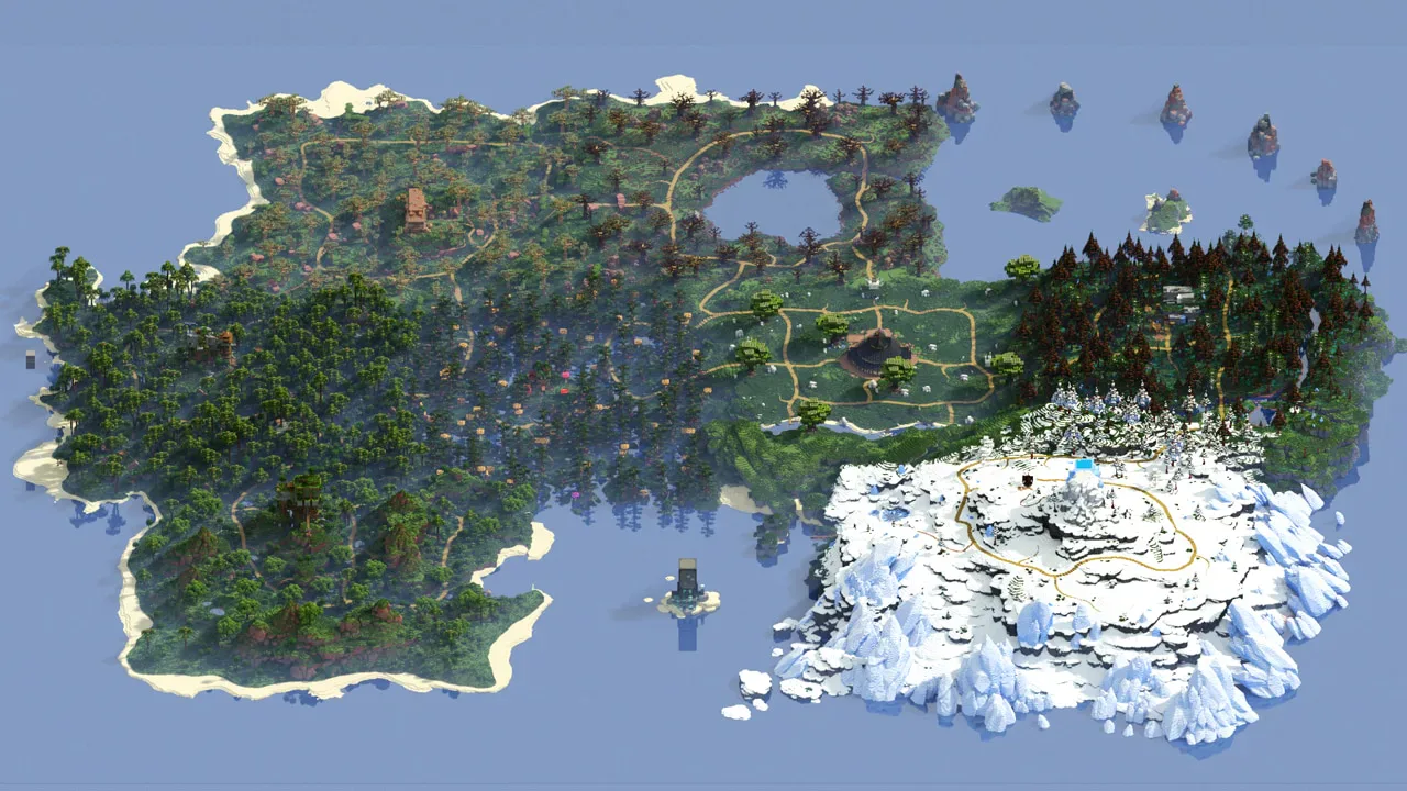 A top-down view of the new Minecraft National Park world.