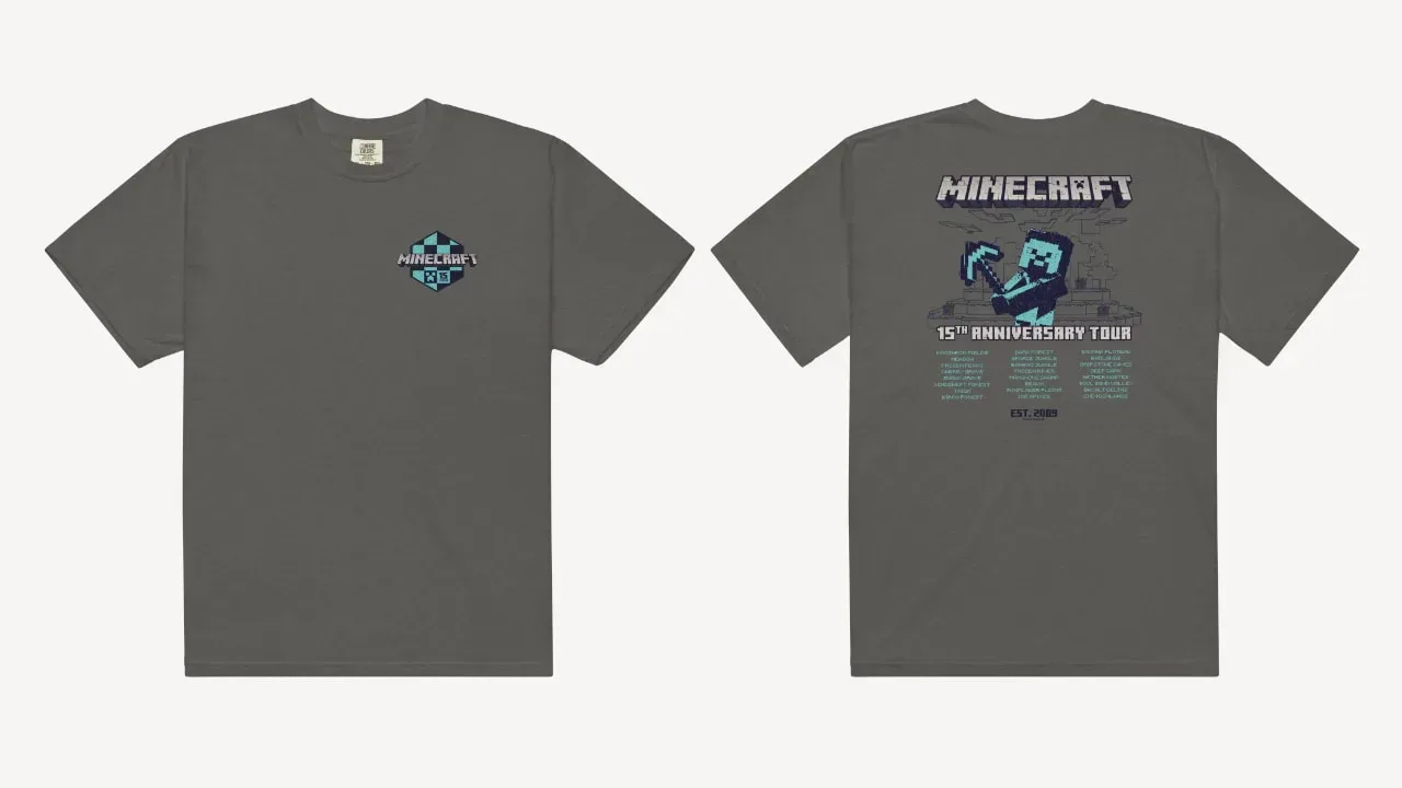Front and back of the Minecraft tour tee