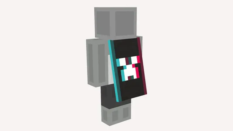 A TikTok cape worn by a generic Minecraft character.