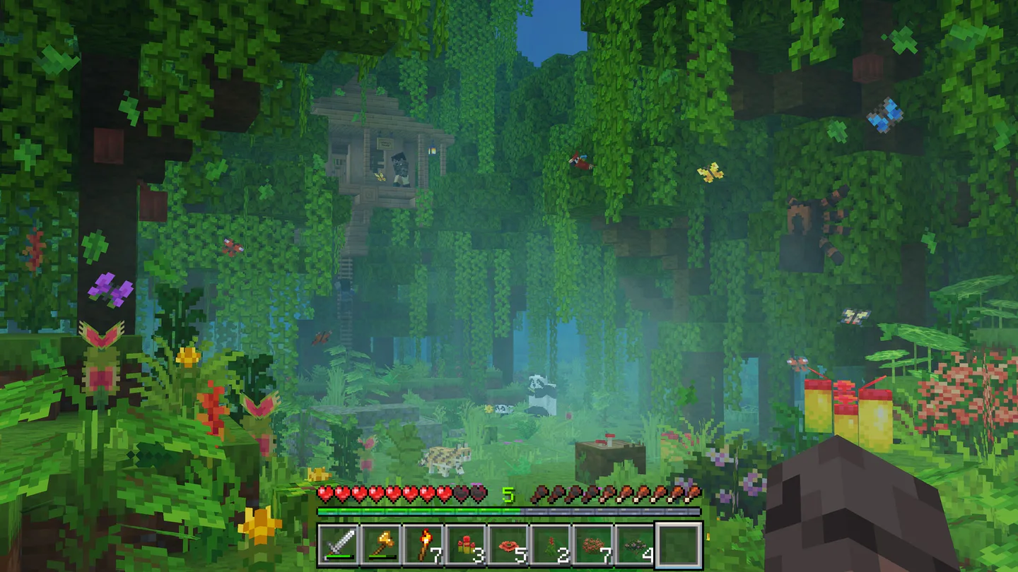 Blocky panda in a misty jungle biome