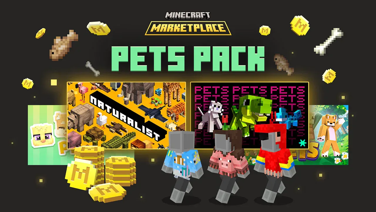 The Pets Pack including the Naturalist and Pets add-ons plus pet themed skins and Minecoins