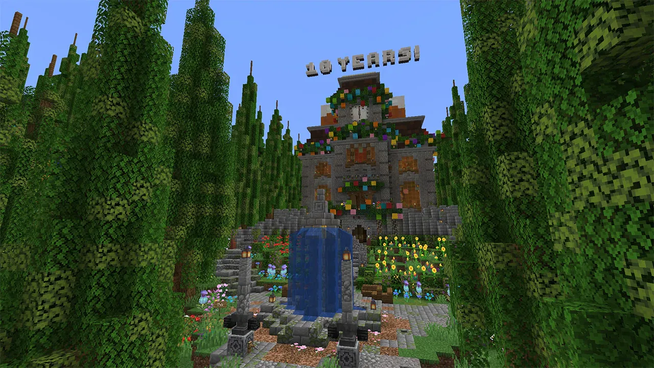 A mansion hidden in greenery and decked out with balloons